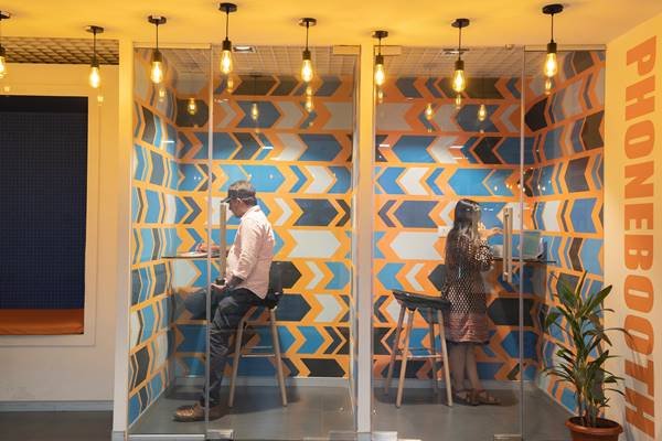 Phone booths in a coworking space